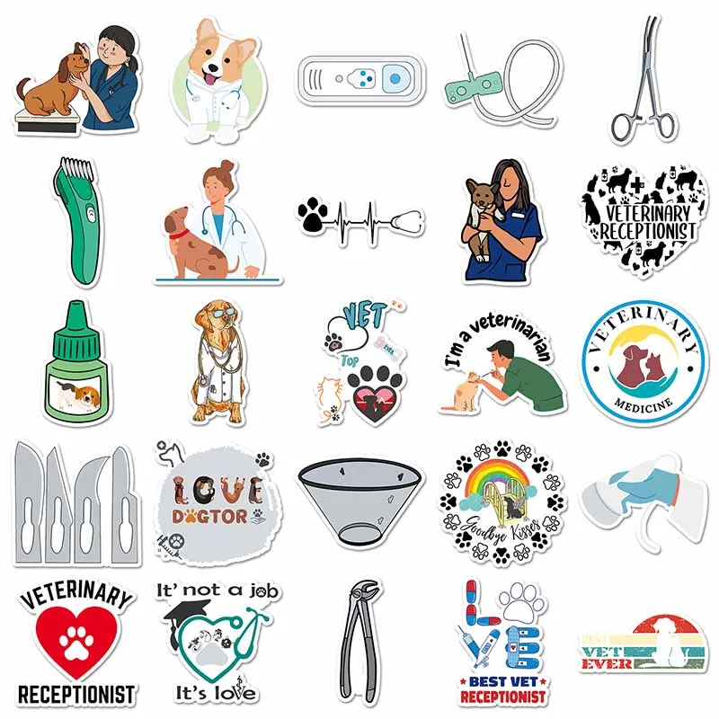 50pcs Hot Sale Cartoon Profession Graffiti Waterproof  Sticker Vinyl Removable Custom Veterinarian Stickers