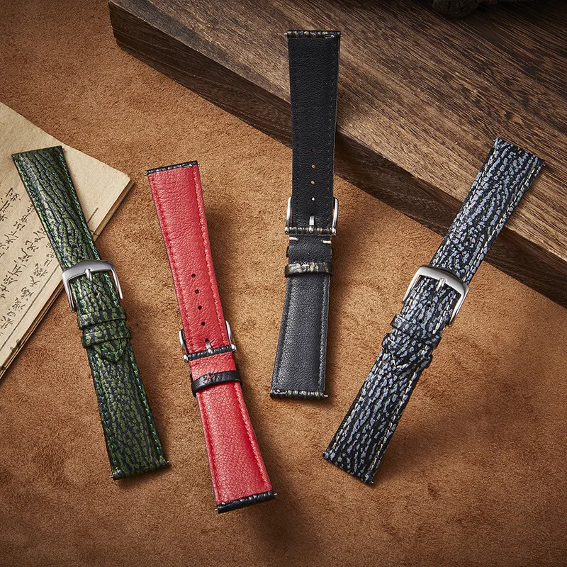 18 19mm 21mm Shark Skin Cow Genuine Leather Watch Strap Personality Quick Release Watch Bands Soft Strap for Women and Men Watch
