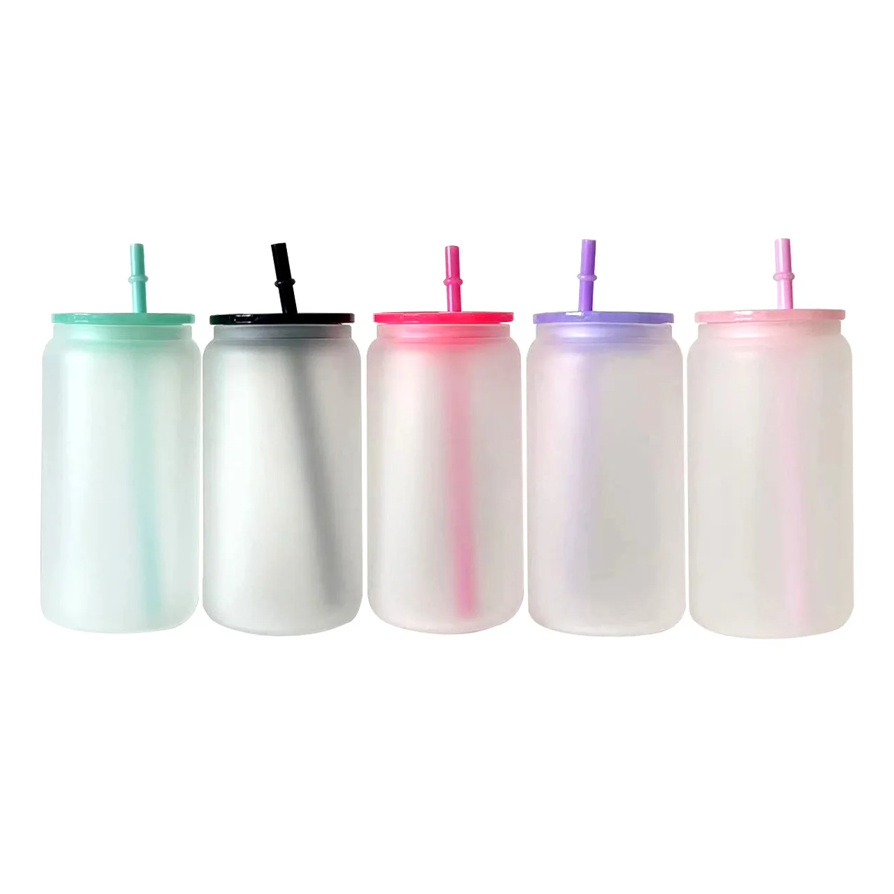 Us in stock 16oz sublimation beer glass can Elegant Shaped Drinking Glasses with colorful plastic lid and Straw