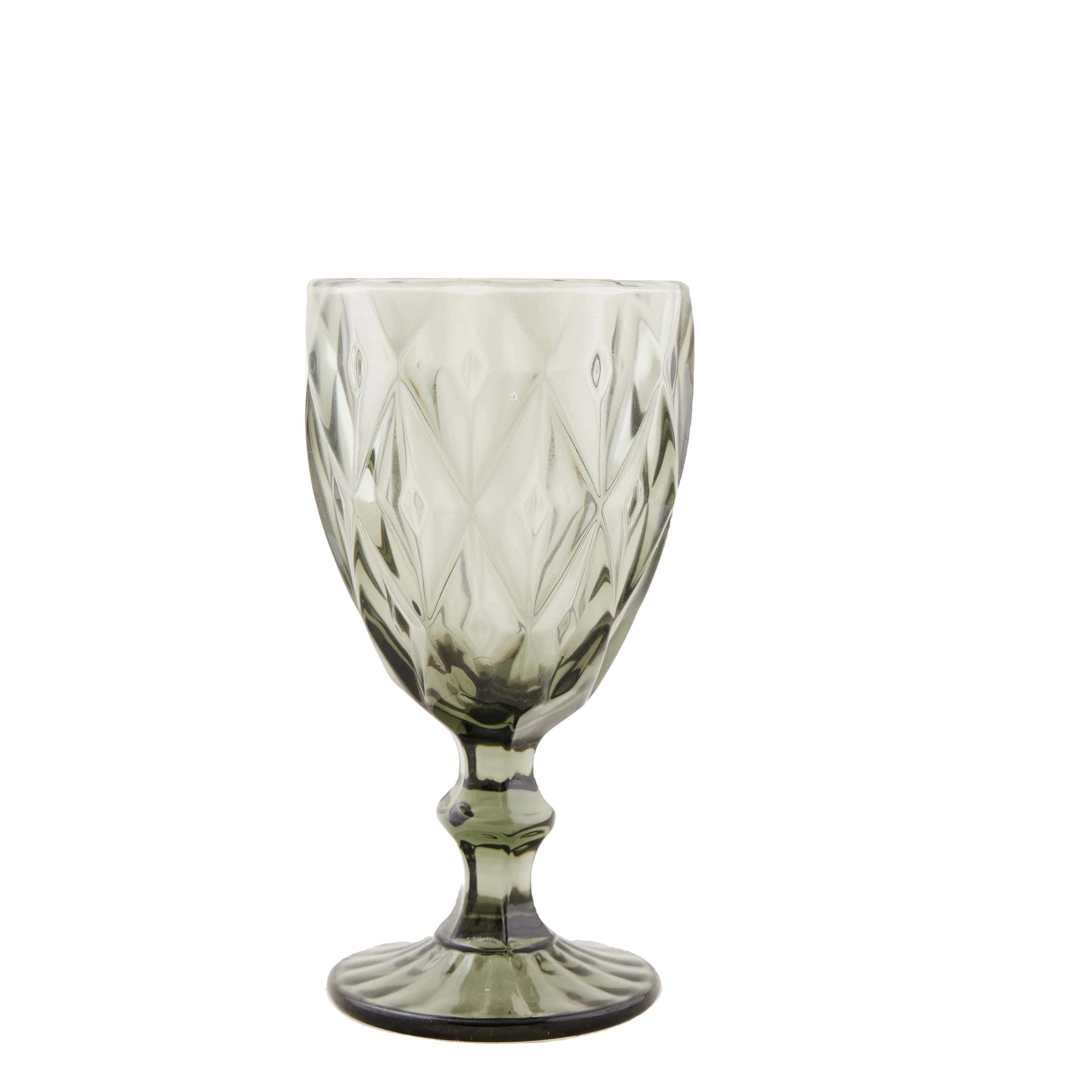wholesale glassware colored goblet vintage  glass goblet in bulk vintage machine pressed clear engraved