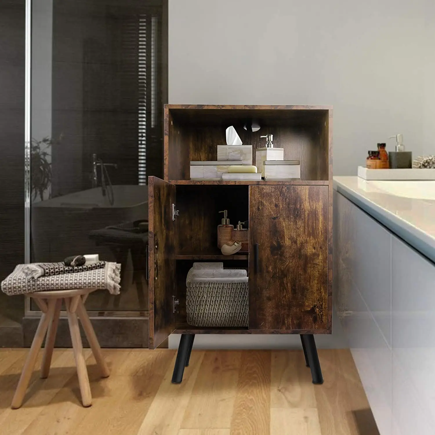 Medieval Vintage Wooden Multifunctional Locker With Door With 2 Closed Compartments For Kitchen Living Room Bedroom Bathroom