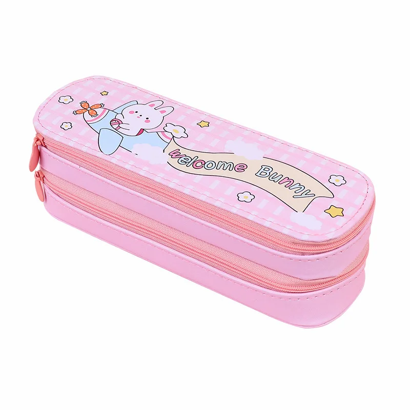 New three-layer large capacity simple students cute cartoon 3 layers pencil case for girls