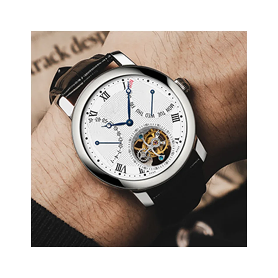 Negotiable custom high-end double calendar tourbillon movement men business mechanical watch