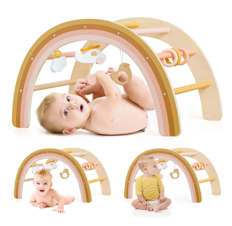 Baby Play Gym Frame Activity Gym Hanging Bar Wooden Play Gym for Baby 0-6 Months