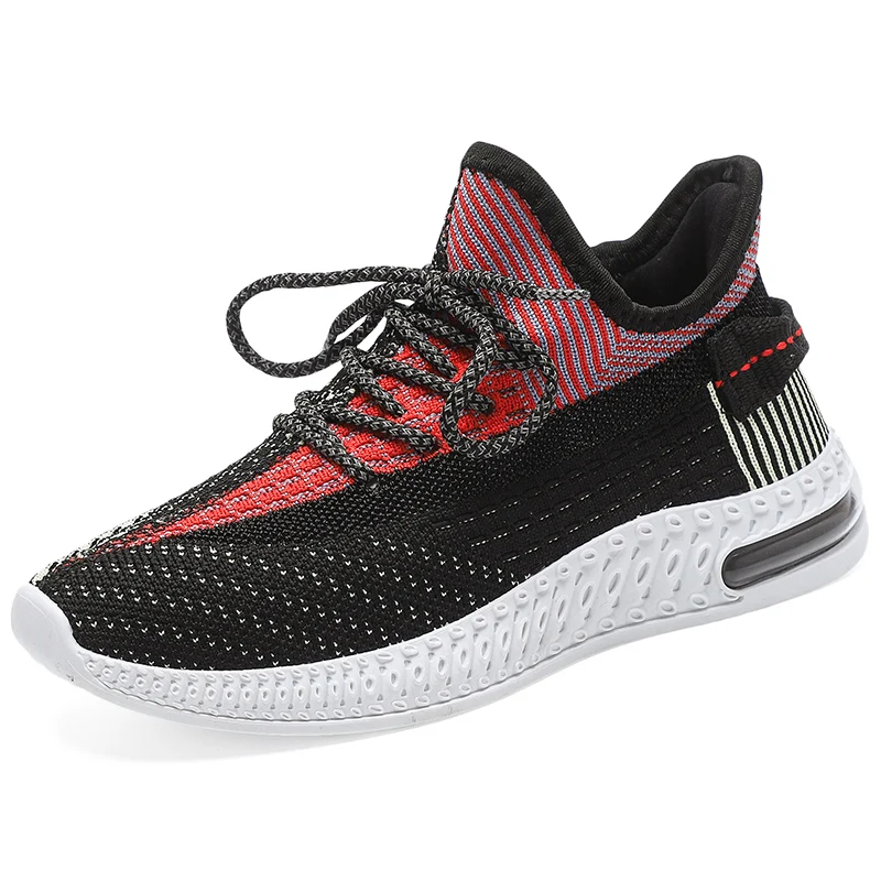 
Fashionable light weight breathable fly knit women black sport casual shoes 
