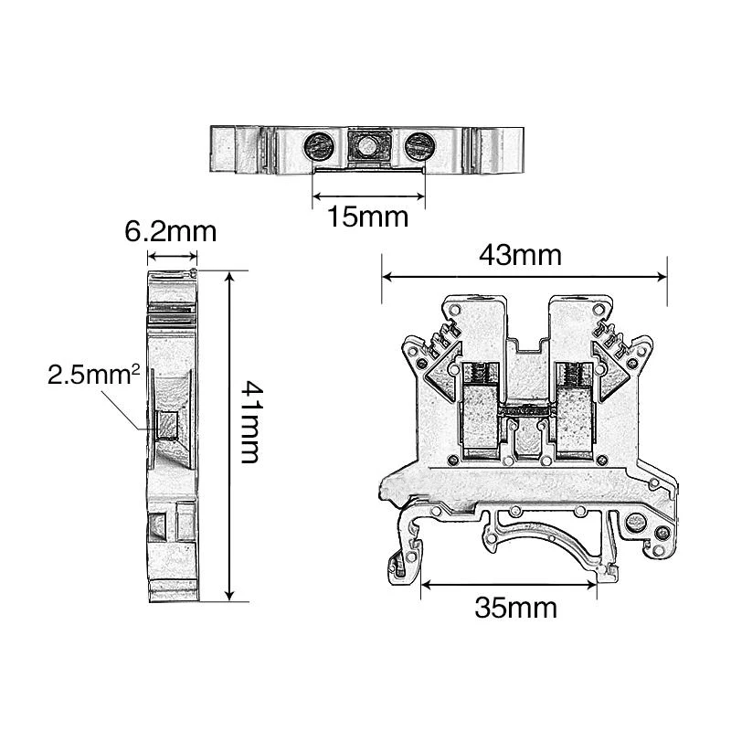 UK2.5 2.5mm DIN Rail Screw Clamp terminal block Feed Through Terminal Connector Wire connector accessories