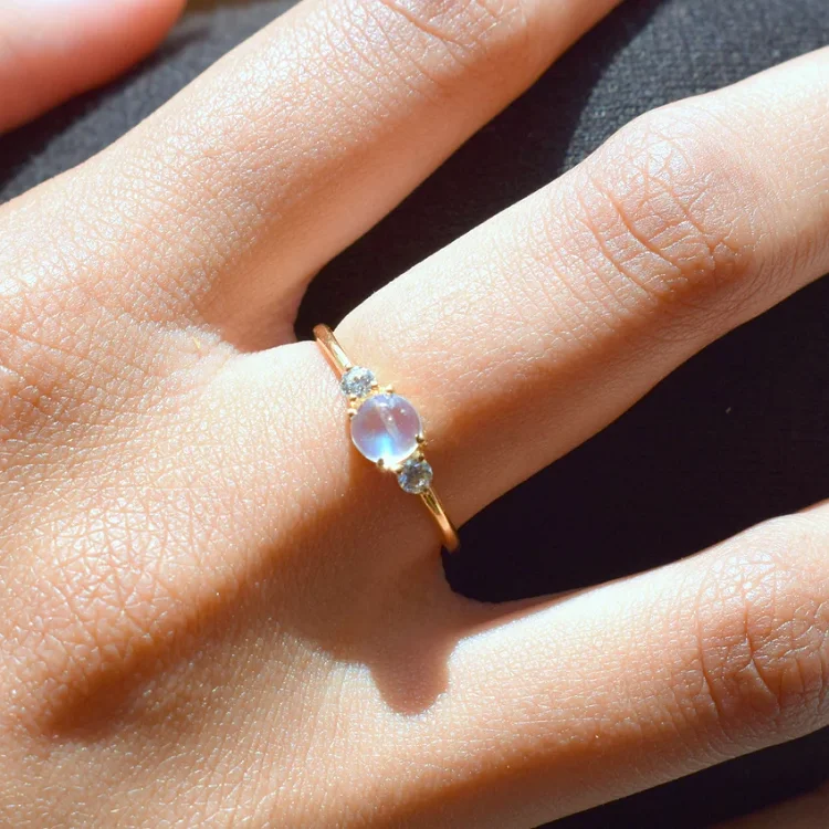 Minimalist silver 925 stone jewelry natural round blue moon stone diamond gem stone jewelry ring
