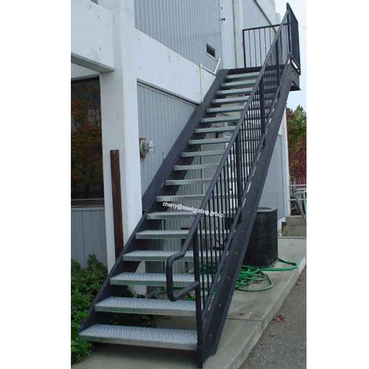 Outdoor metal mild fire escape staircase pre fabricated industrial stairs