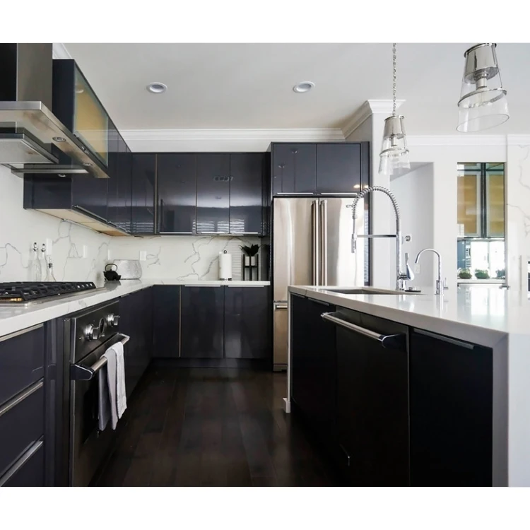 BFP Custom Free Design Kitchen Cupboards Furniture Modular Modern Gray Glossy Kitchen Cabinets