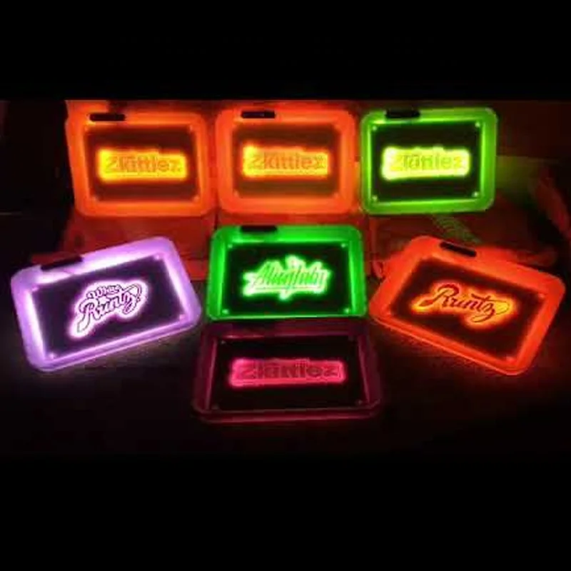 Подсвечивающий светодиодный пластиковый поднос с логотипом на заказ, поднос для травы, табака, дыма, светящийся поднос в темноте