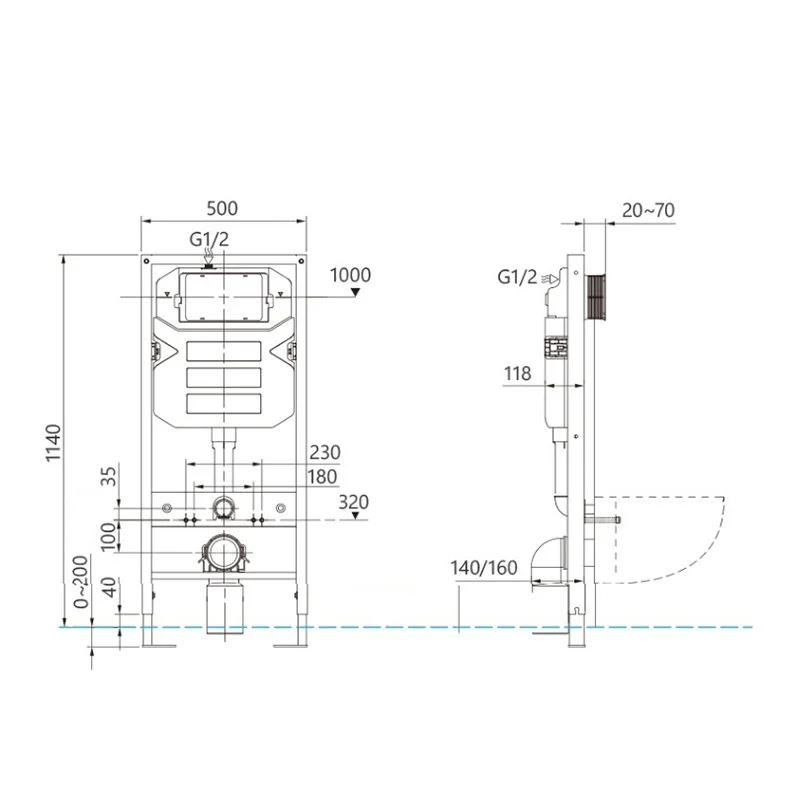 Bathroom Dual Flush Wall hung Toilet Flushing WC Concealed Cistern Hidden Concealed Flush Water Tank