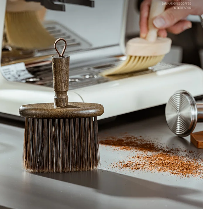 Coffee Machine Brush Coffee Accessories Cleaning Brush Barista Brush for Coffee Grinder and Espresso Machine  with Walnut Handle