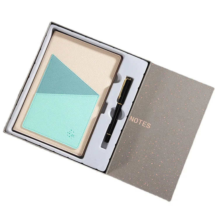 Simple Pu Leather Large Pocket Cover A5 Business Office Notebook College Student Notebook Soft Leather Diary Gift Box Set