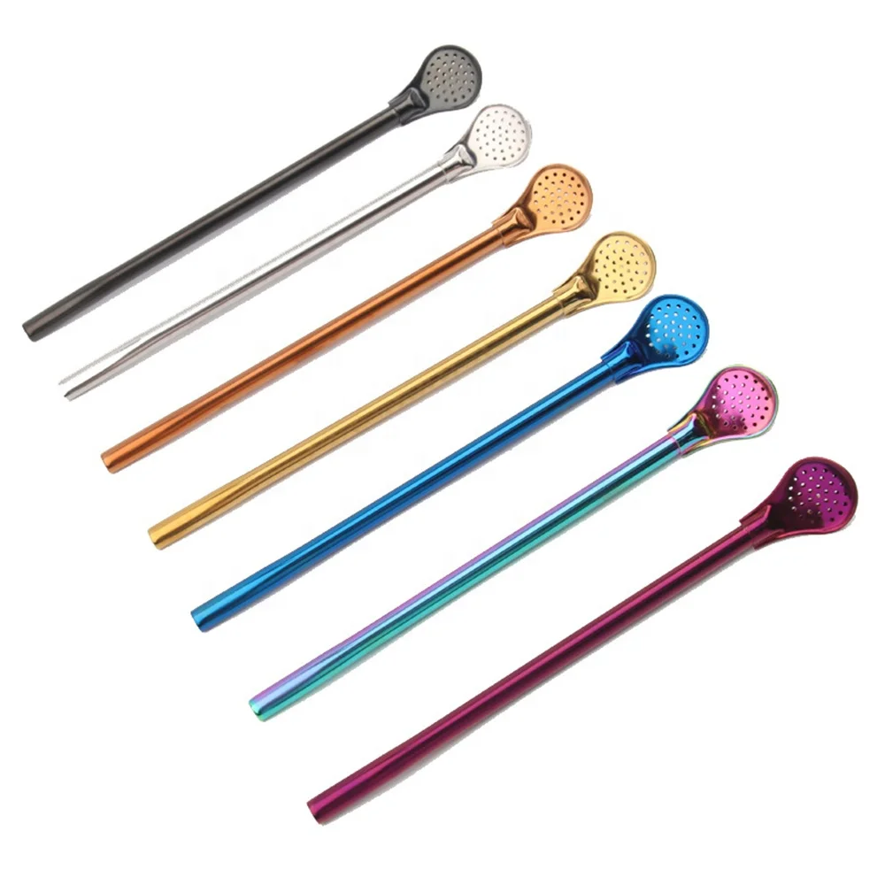 Colorful Filter Spoon Straw Reusable Tea Yerba Mate Bombilla Drinking Straws