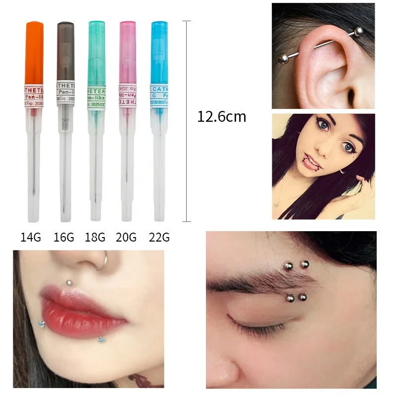 50Pcs/Box Sterilized Nose Ear Dermal 16G And 14G 20G Cannula 14Gauge Body Catheter  American Professional Piercing Needle