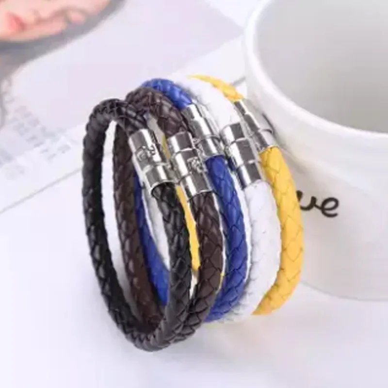 Simple Fashion Accessories PU Leather Buckle Clasps Lock leather Rope Magnetic Bracelet for Men and Women Unisex and Couple