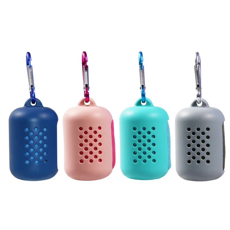 Quick dry travel sport gym magic instant ice microfiber cooling towel with silicone case mini cooling towel