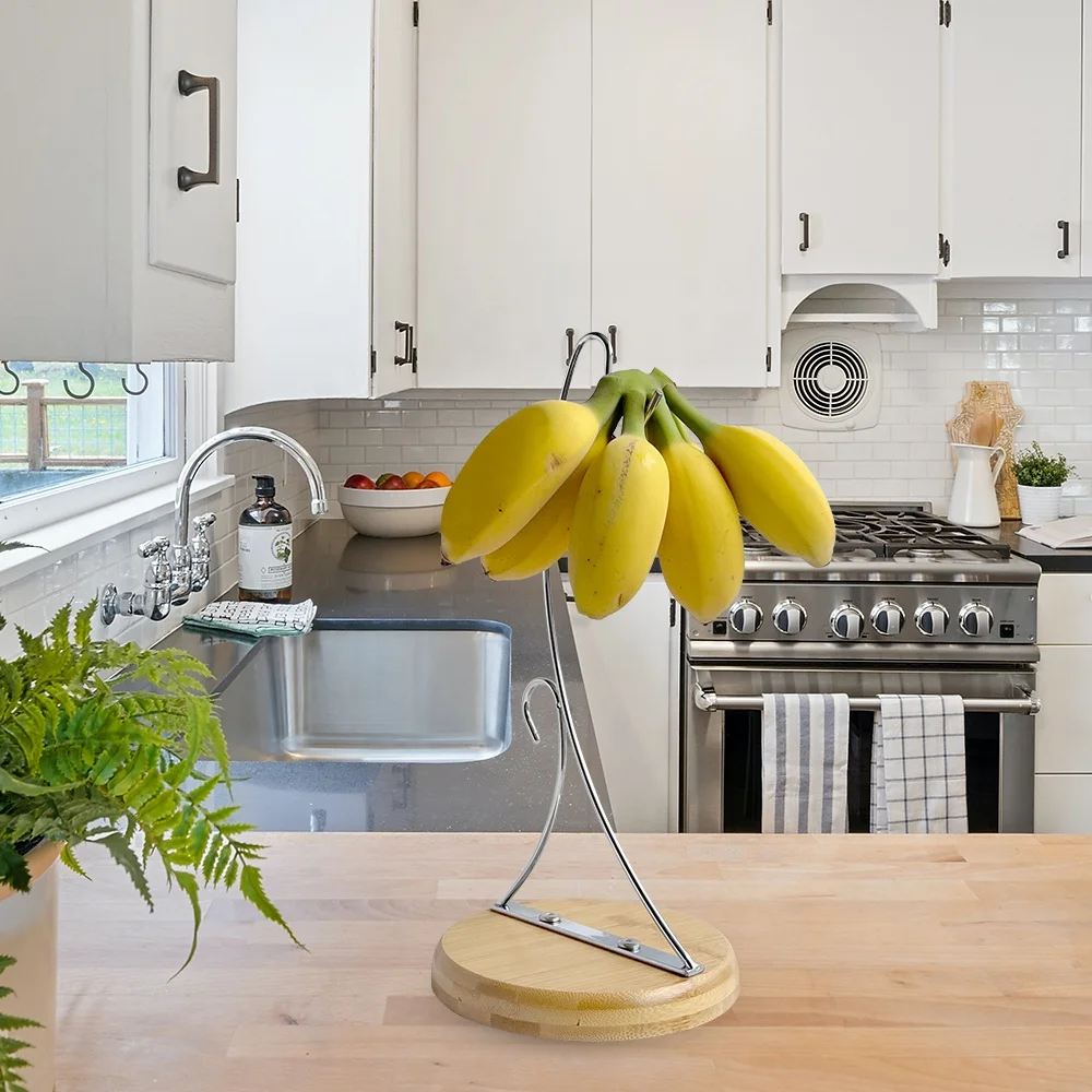 Factory New Chrome Countertop Table Rack Bamboo Holder Hook Tree Stand Banana Hanger Display Stand For Home Restaurant Hotel
