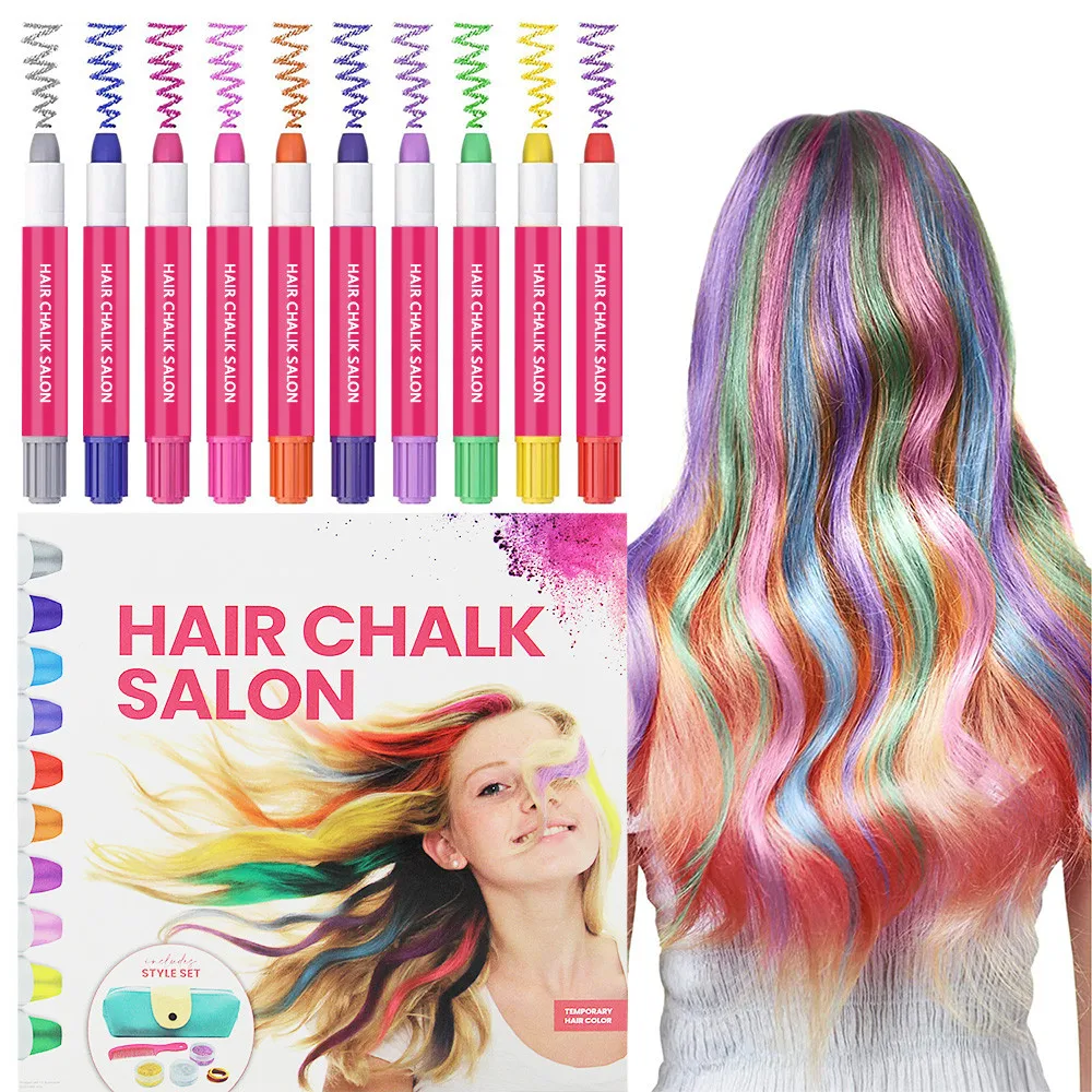 10 Color Hair chalk Pen And Glitter glue Set For Party