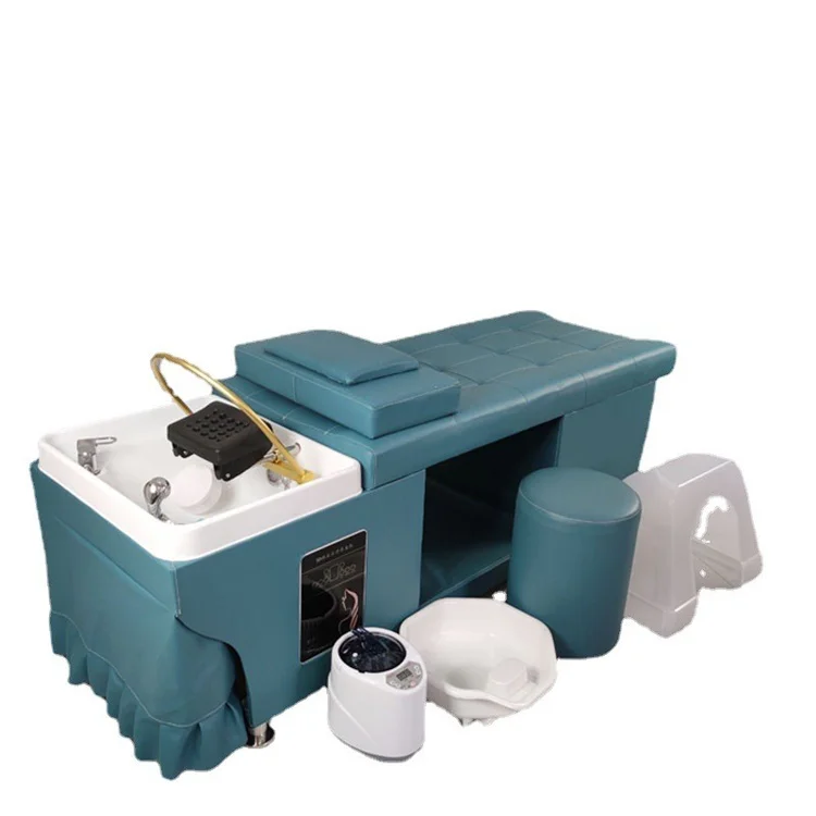 KISEN Hot Sale PU Leather Hair Washing Massage Chair Lay Down Table Shampoo Bed For Hair Beauty Salon Thai Style