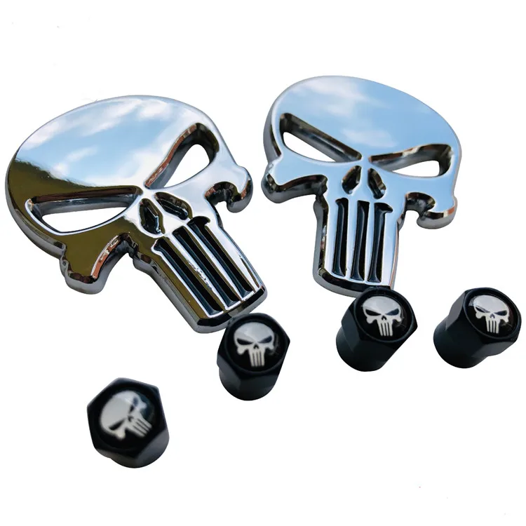 Punisher Sticker Decal Emblem With Matching Wheel Tire Valve Caps