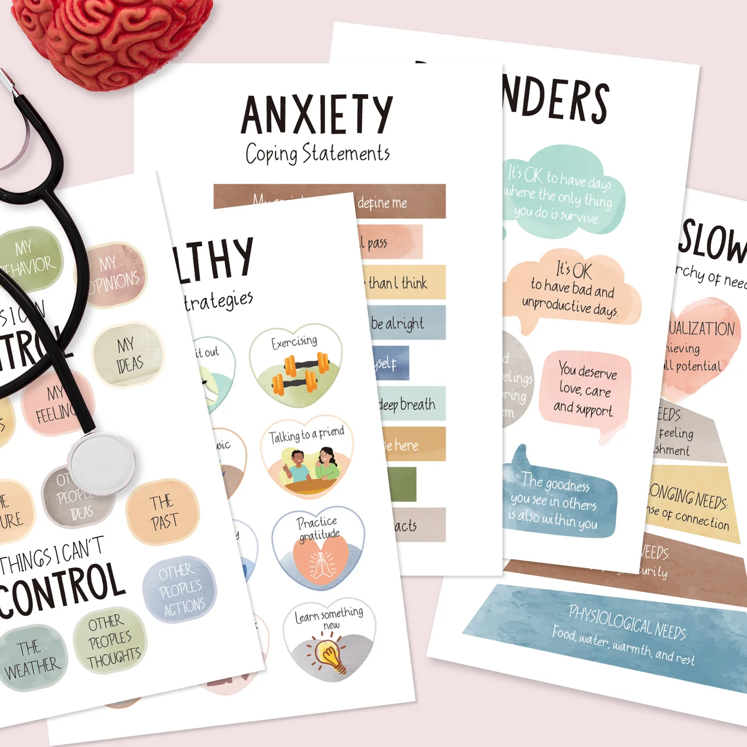Mental health poster Therapy counseling room Decorative painting School counselor supplies Emotional regulation wall chart