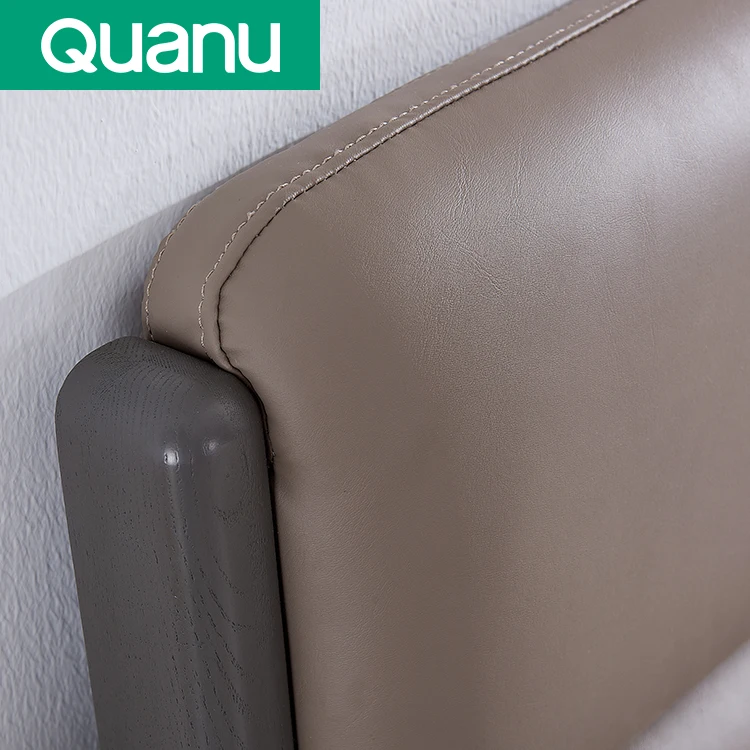 802702 Bedroom Furniture Double Size Wood Modern genuine leather upholstered bed