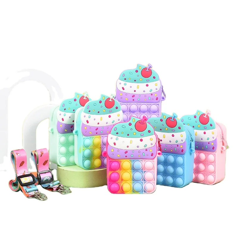 Stress relief fidget toys cake ice cream coin purse pop push bag for kids