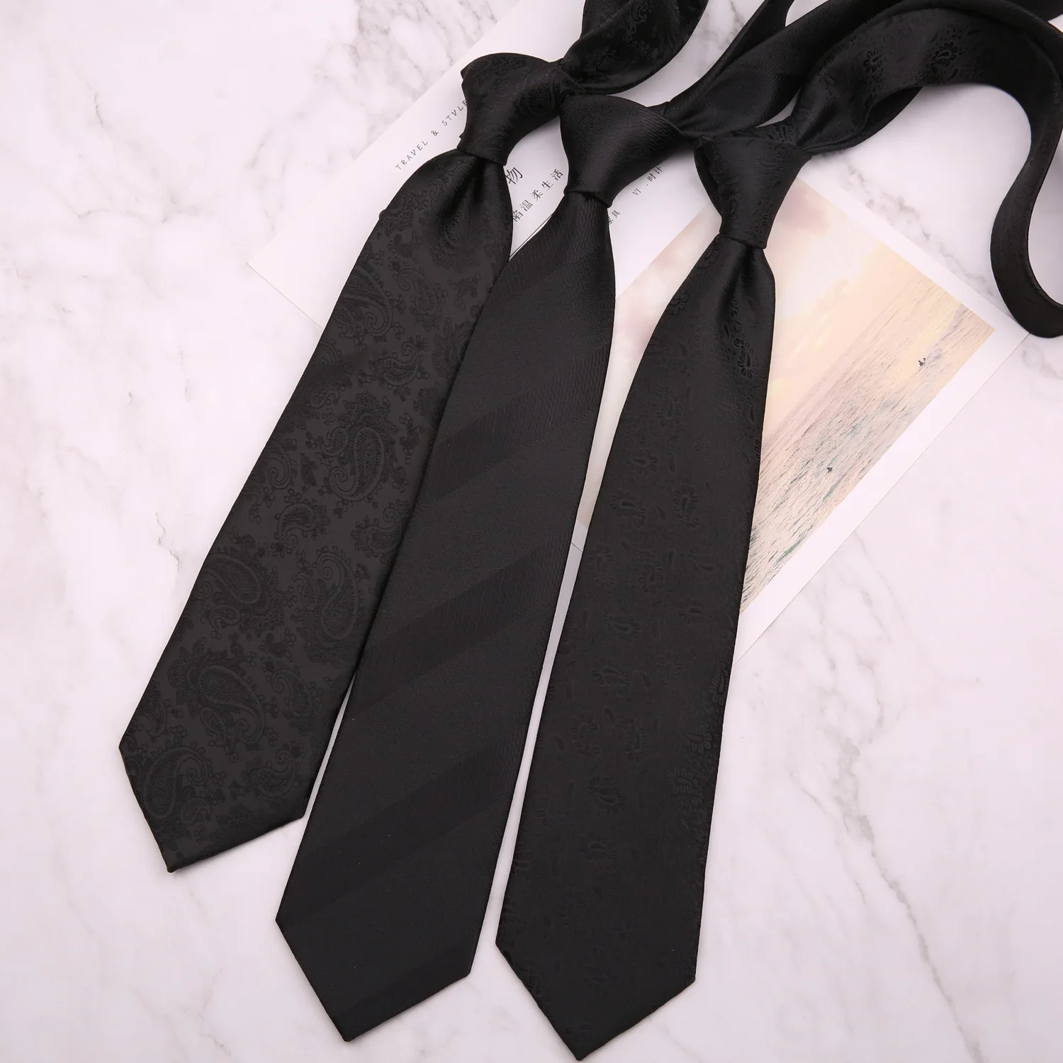 Custom Silk Neckties Wholesale Fashion Business Wedding Black Jacquard Necktie Striped Men Silk Tie Neckties