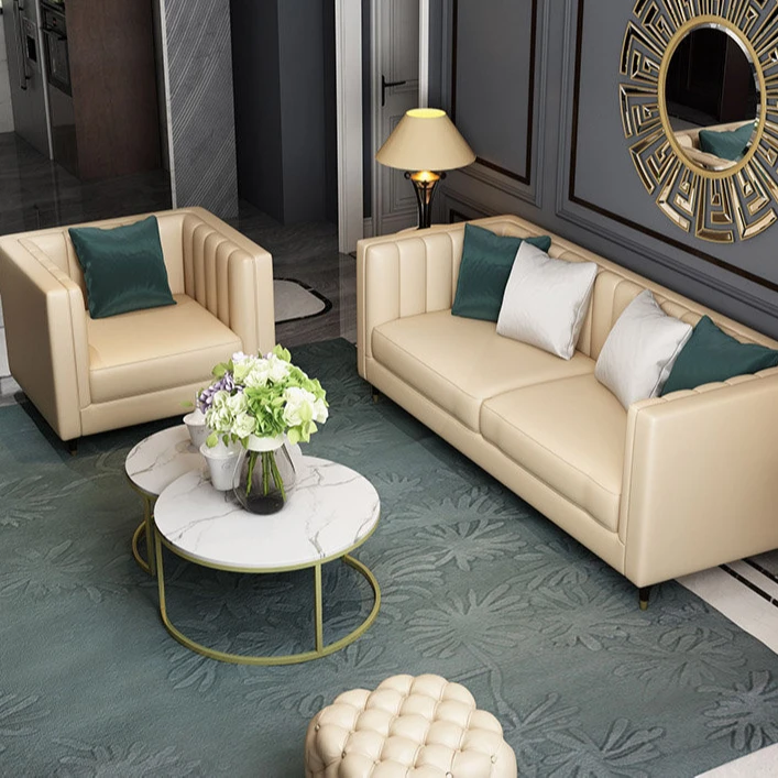 Wholesale wood frame genuine leather living room luxury sofas set modern couch 6 seaters sofa modern living room furniture
