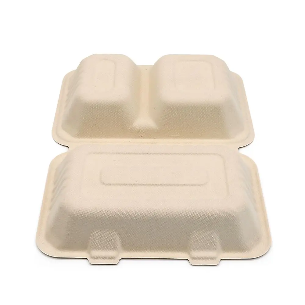 Disposable Tray Degradable Pulp School Canteen Takeout Packaging Multi Grid Lunch Box Cheap Sugar Disposable Plates For Food