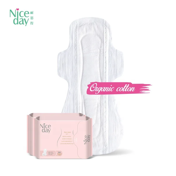 100% Organic cotton ultra thin heavy flow feminine pad leakage prevention overnight female sanitary pad