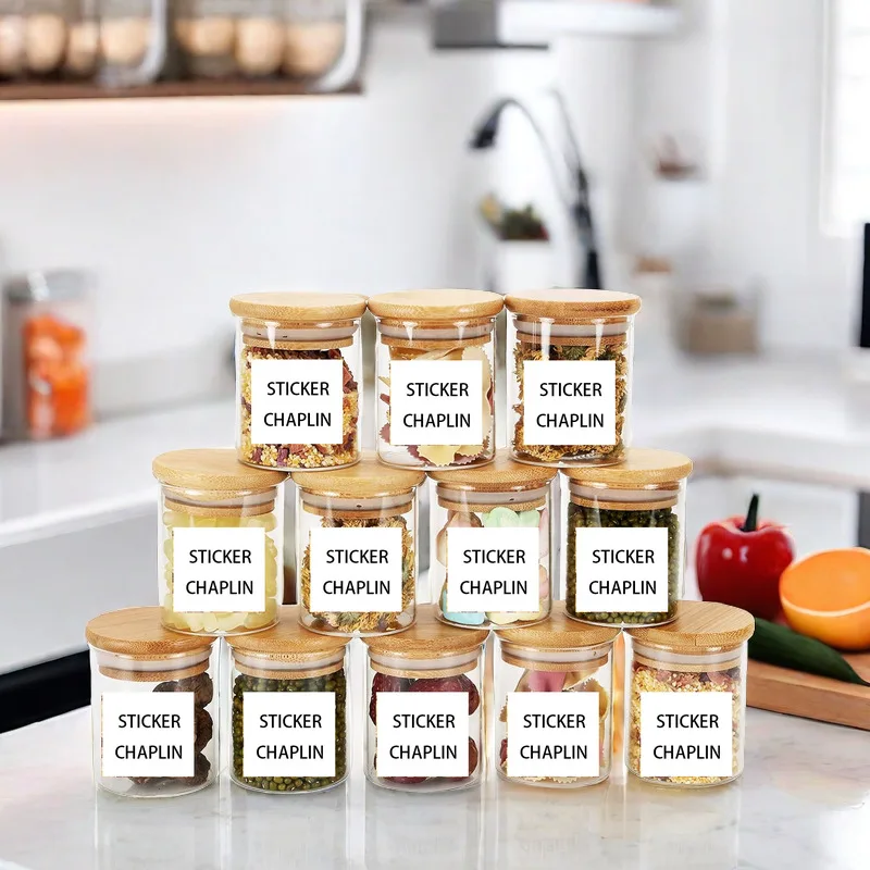 High borosilicate round handmade Glass storage container jar with bamboo wooden lid for food spice herb candle