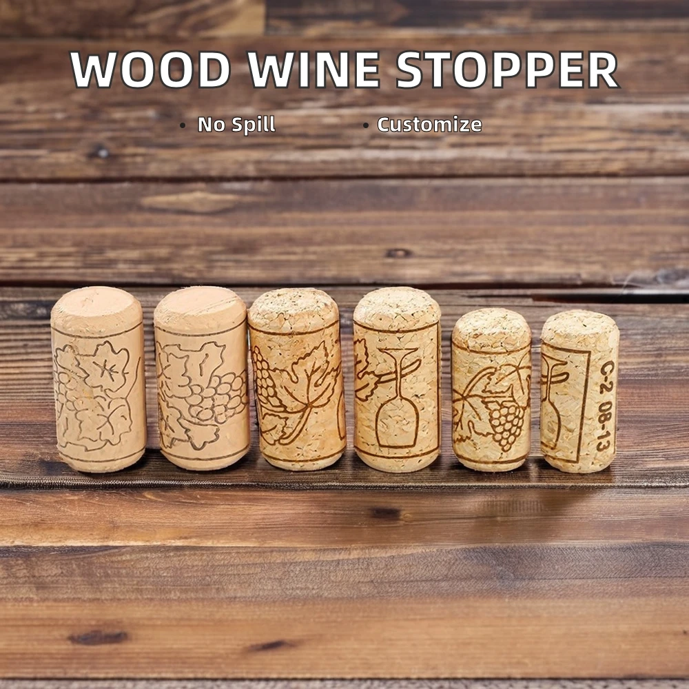 Straight Wood Wine Bottle Stopper with Cork Plug for Sealing Beer & Wine Bottles Lids Bottle Caps & Closures