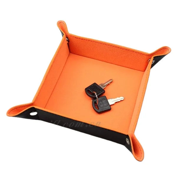 
Large Collapsable Leather Valet Tray Unfolds Flat Catchall Storage Trays  (1600091848304)