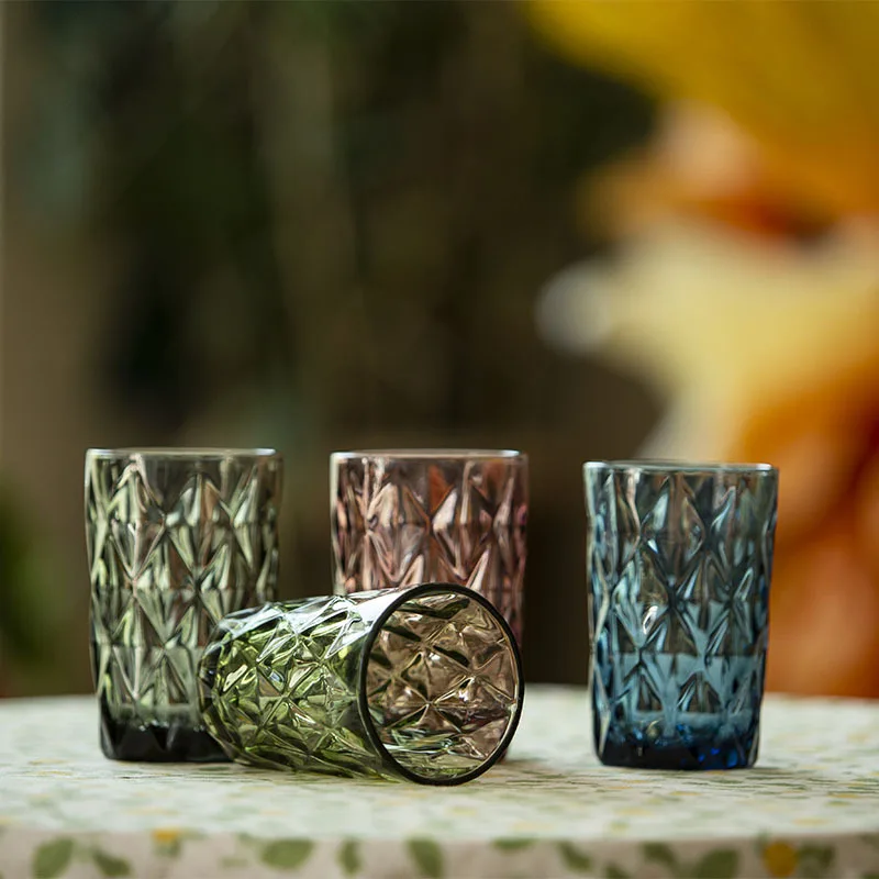 8 Oz 10 Oz Vintage Glass Cups Colored Water Wine Goblets Glassware European Style Whiskey Glass Retro Cup For Home Bar Party