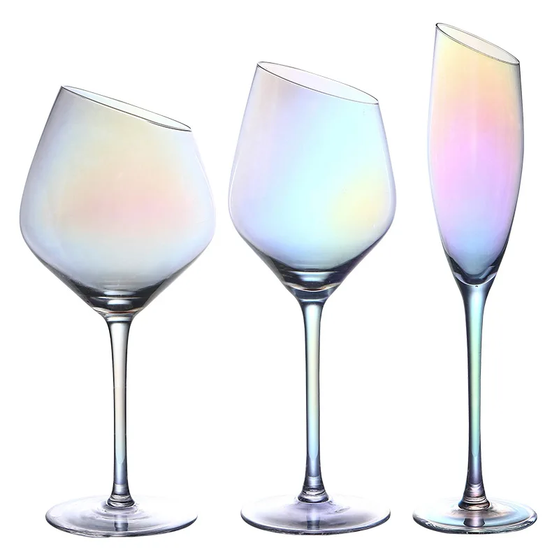 Colored large capacity wine glasses long stem slant rim crystal wine glass for wine tasting wedding anniversary christmas