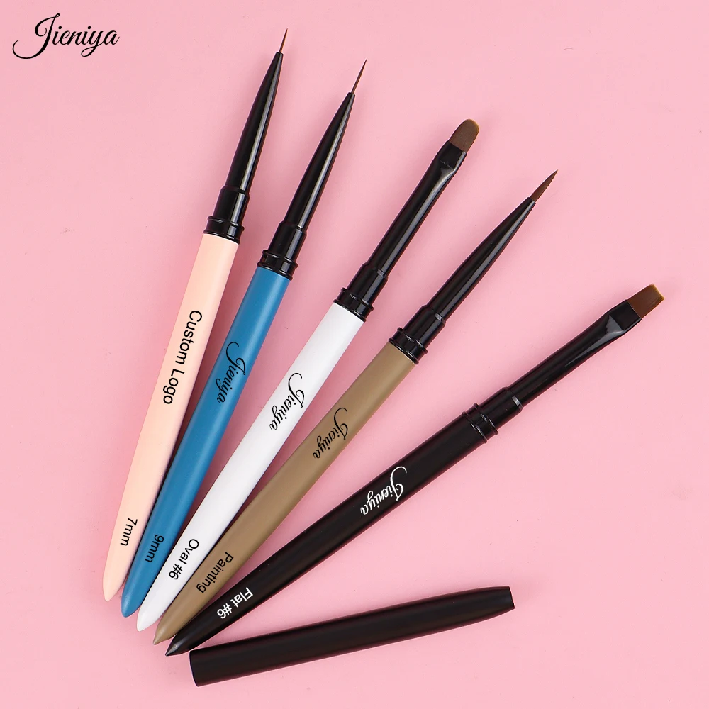 New Arrival oval/flat/paint/liner brush black ferrule five color 5 pcs nail art uv gel brushes set for Travel-friendly brushes