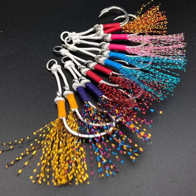 Jetshark 3 Line length 6 Colors Strong  PE Braided Line Saltwater Fishhook Single&Double Assist Slow Jigging Hooks