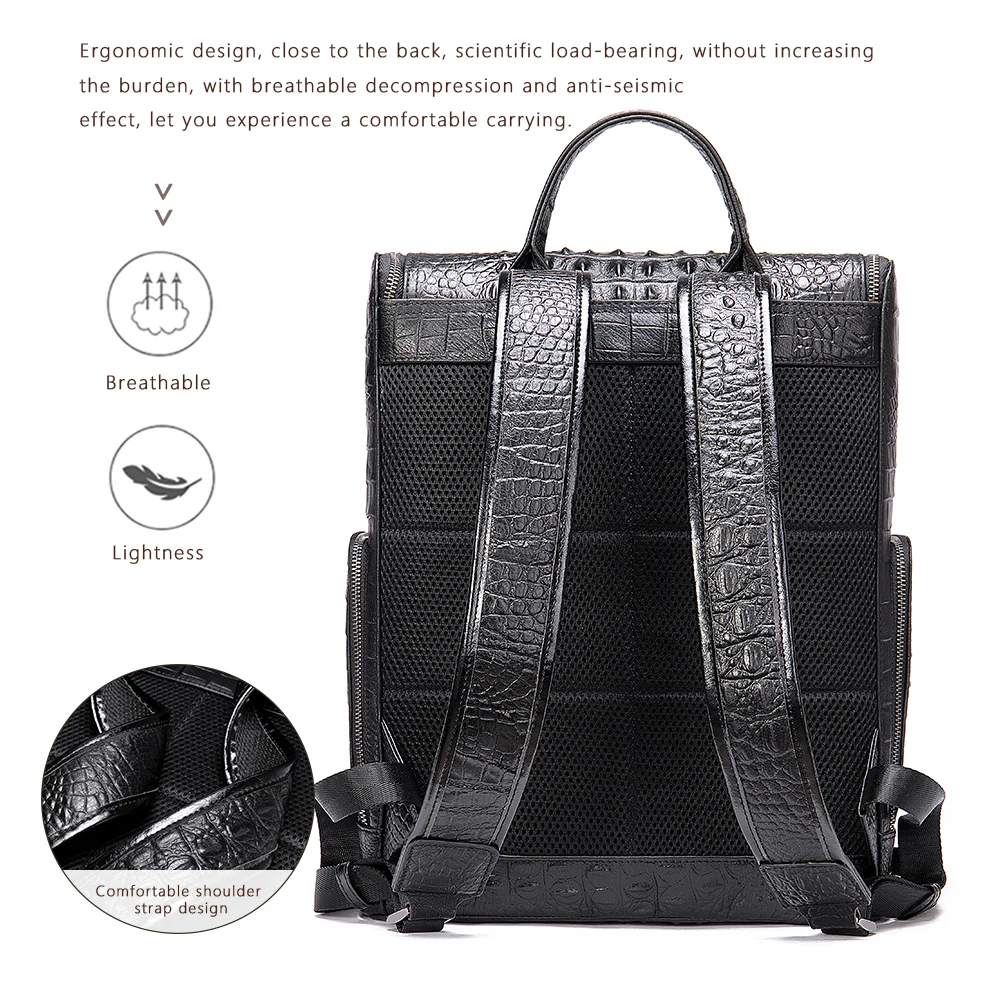 Marrant 7331 Crocodile Pattern Leather Backpack Large Capacity Travel Backpack Genuine Leather Laptop Backpack Bag for Men