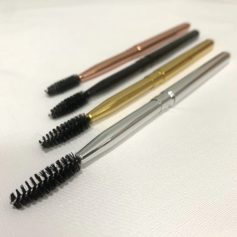 Custom logo metal eye brow makeup brush rose gold retractable eyelash spoolie brush with lid mascara makeup tools