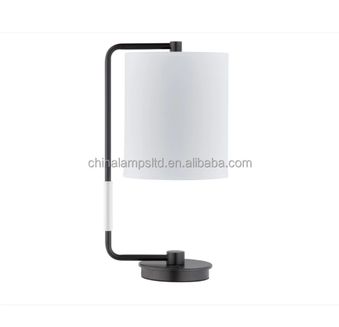 UL Listed Custom Four Points by Sheraton Hotel Room Table Lamp Modern Iron Desk Lamp with Drum Shade Rocker Switch & USB Port
