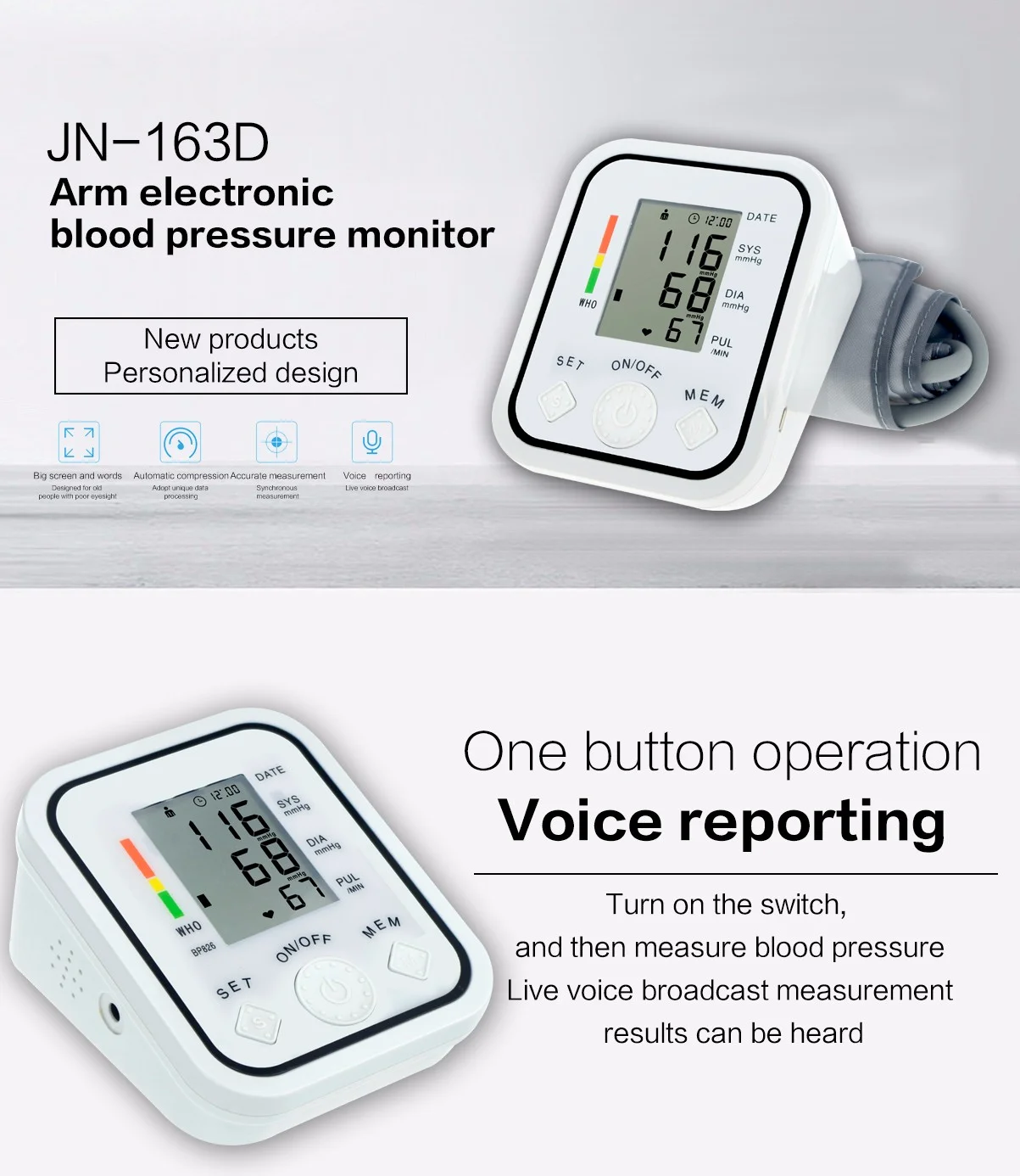 Одобренный CE электронный умный автоматический медицинский цифровой монитор артериального давления BP с ЖК-дисплеем