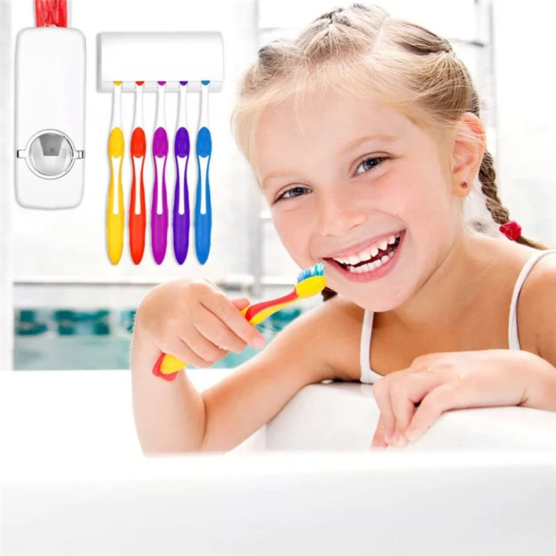 Family Plastic Tooth-brushing Water Washing Teeth Cleaner Cup Automatic Toothpaste Dispenser with Toothbrush Holder