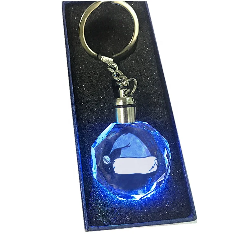 New look 3d laser flashlight Santa Claus hat keyrings crystal keychain with custom design