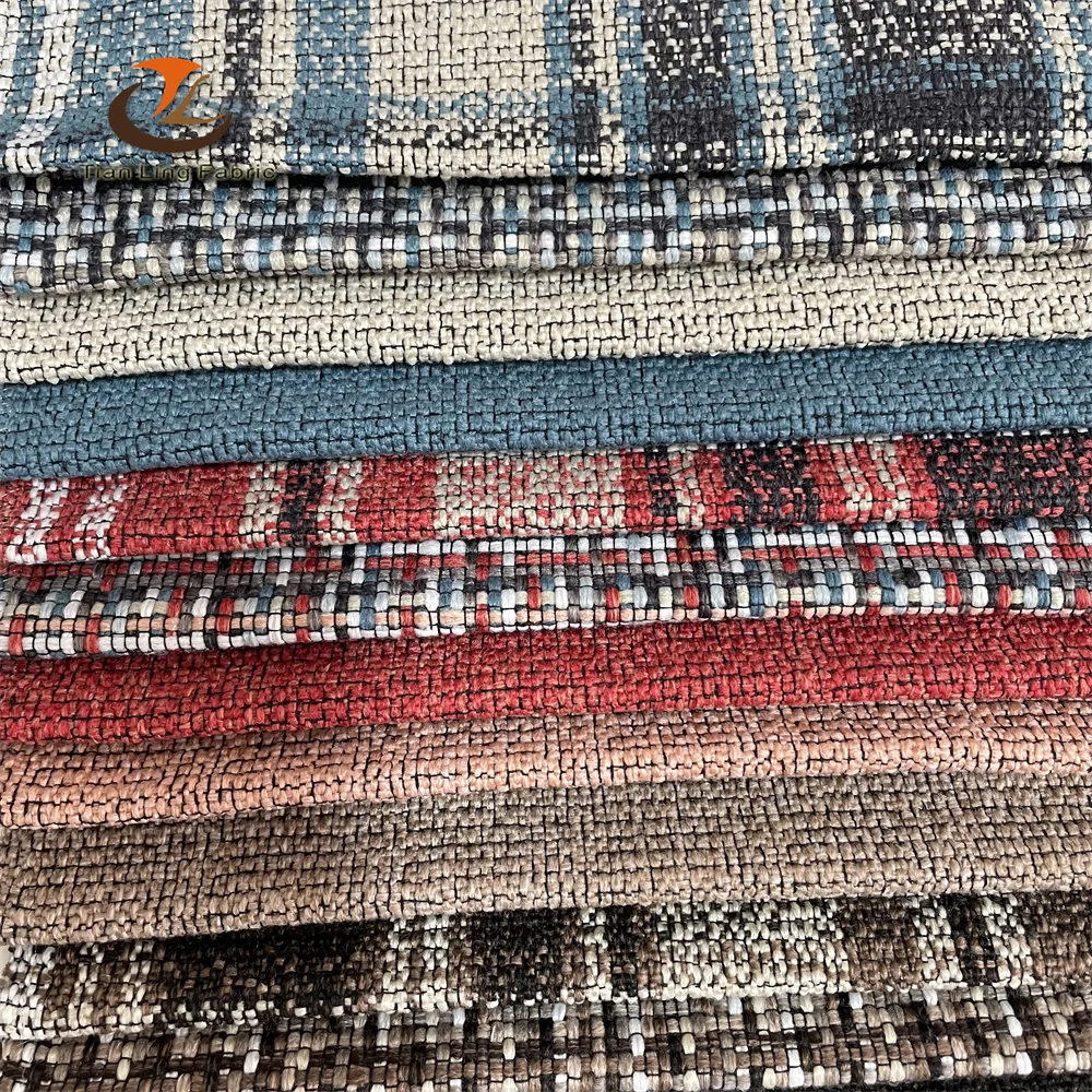 good sell yarn dyed woven fabric table lines jute  sofa upholstery fabric