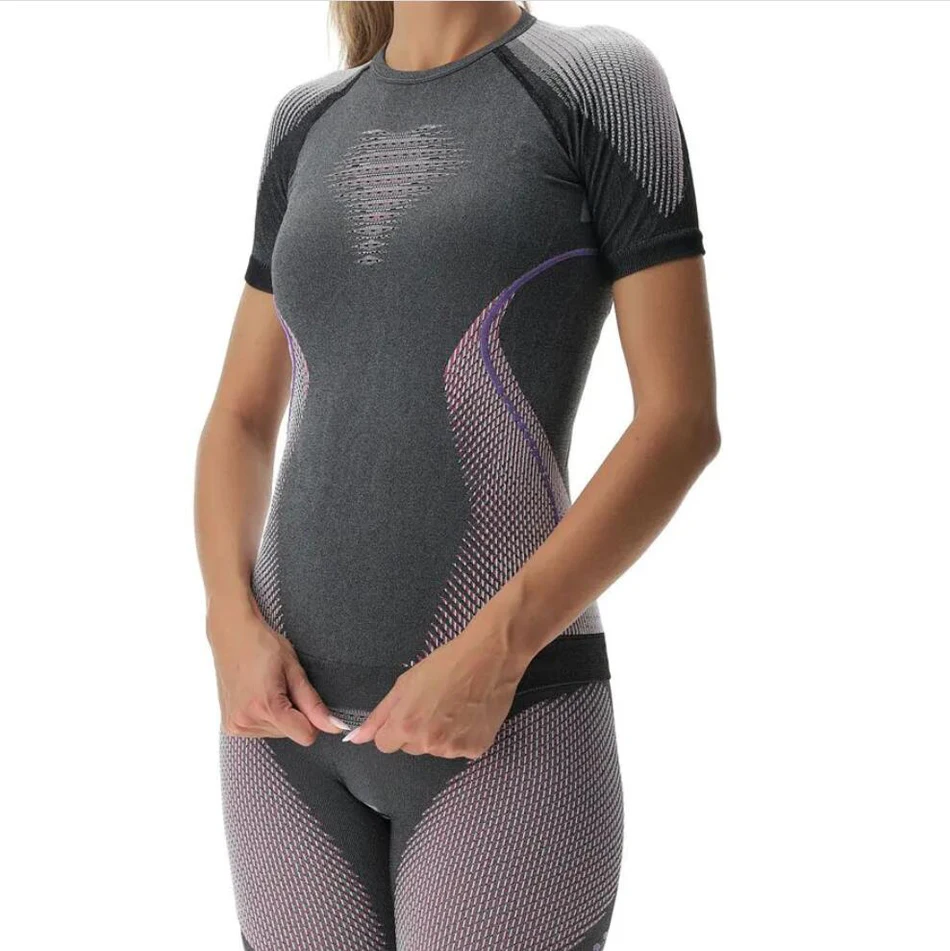 Women seamless freedom sportswear comfort technical base layer short sleeve shirts for skiing cycling running and trekking