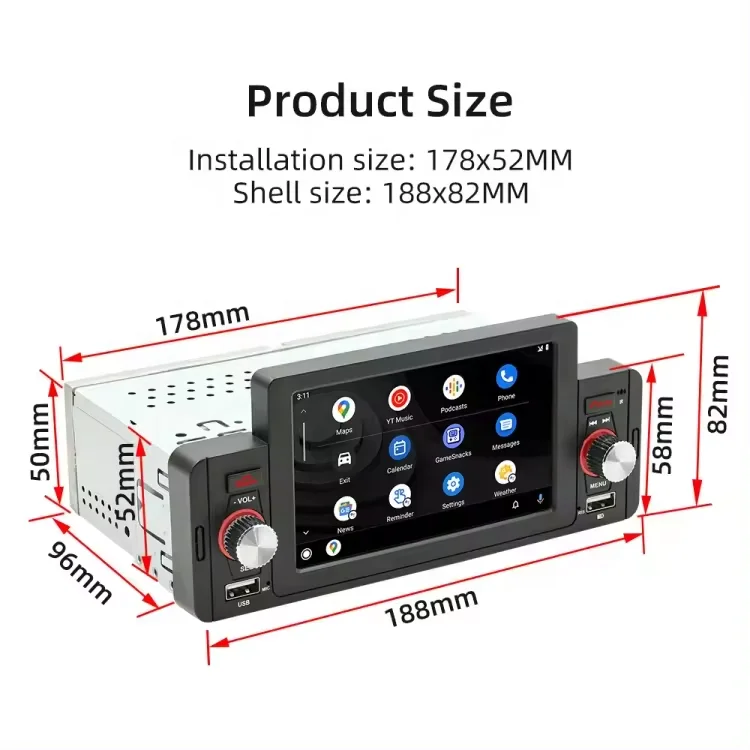 Model SWM-160 5 Inch 1 Din MP5 Car Play Android Navigation TV Radio Stereo Steering Wheel Control BT FM Receiver Car Multimedia