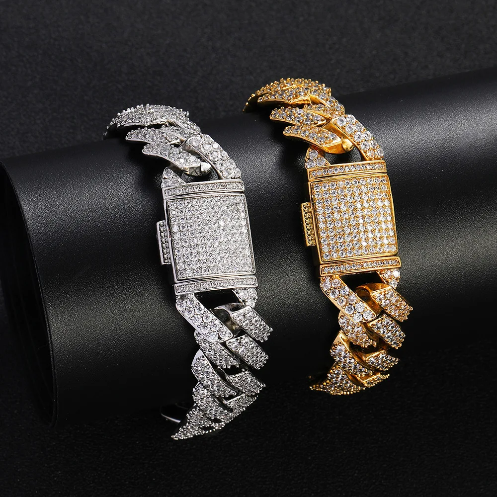 Wholesale Diamond Hip Hop Accessories 10 12 14 15 20 MM Bling Jewelry Bulk Buy Full Diamond Chains Bracelet