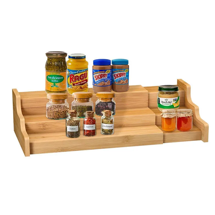 Good Quality Rak Bumbu Spice Organizer  Estantes Para Especias Adjustable Bamboo Spice Rack Organizer For Kitchen Cabinet